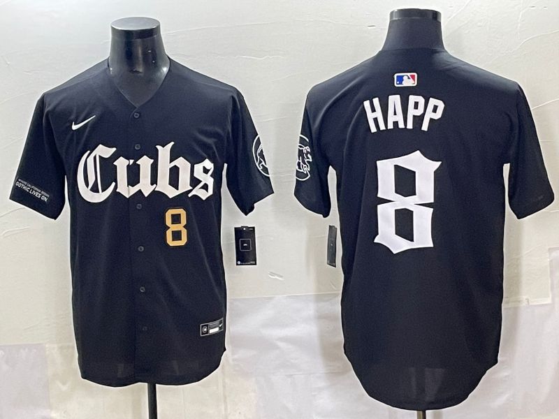 Men 2025 Chicago Cubs 8 Happ Black Five generations Joint Name Nike MLB Jersey style 5